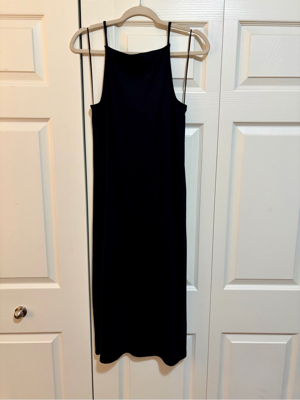Old Navy Black Midi Ribbed Cotton Dress with Thin Straps